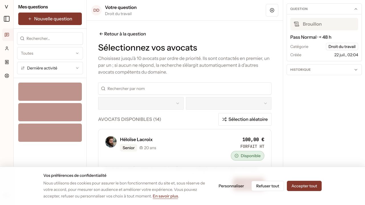 Écran avant clarification du destinataire