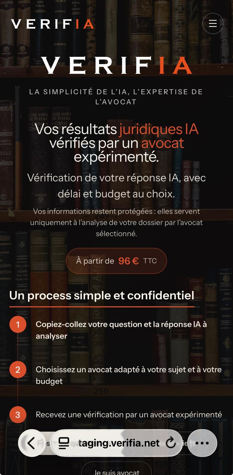 Landing page mobile avant suppression des deux textes sous le titre