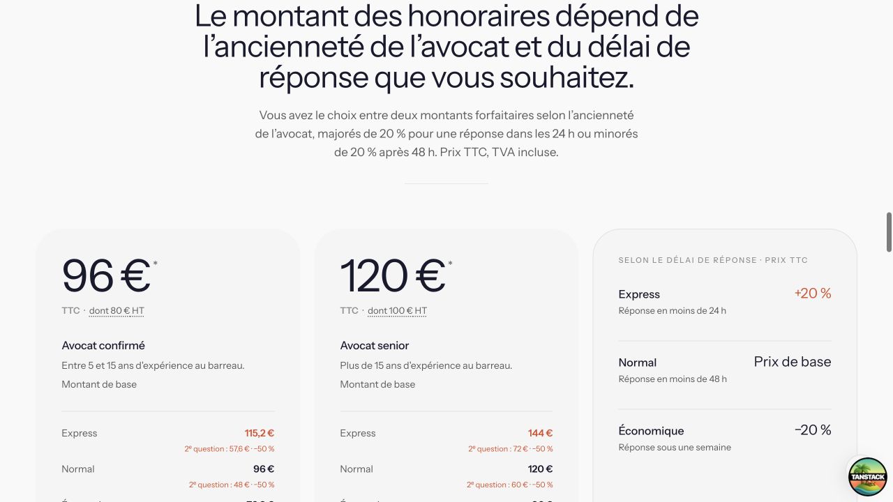Page tarifs finale avec le prix de la deuxième question