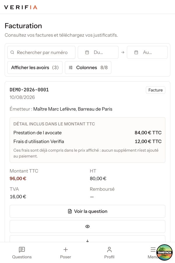 Facture client avec les frais d'utilisation inclus