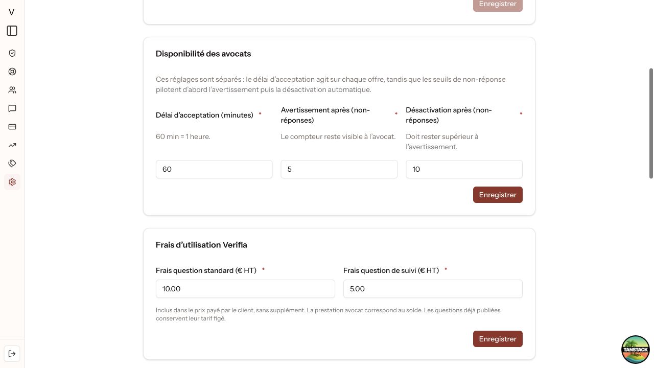 Réglage du délai d'acceptation à 60 minutes, aligné sur ordinateur