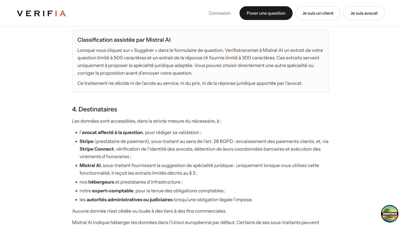 Section Mistral ajoutée dans la politique de confidentialité