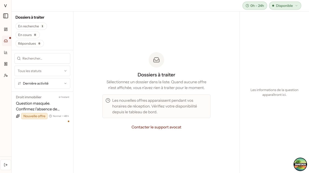 Offre de test réellement reçue dans l'espace avocat avant son expiration